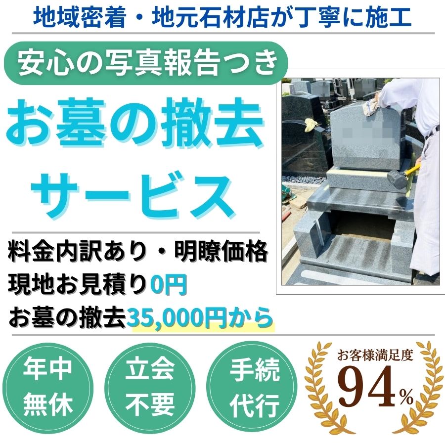 地域密着墓じまい 撤去35000円から 現地見積り0円 立会不要 年中無休 手続代行