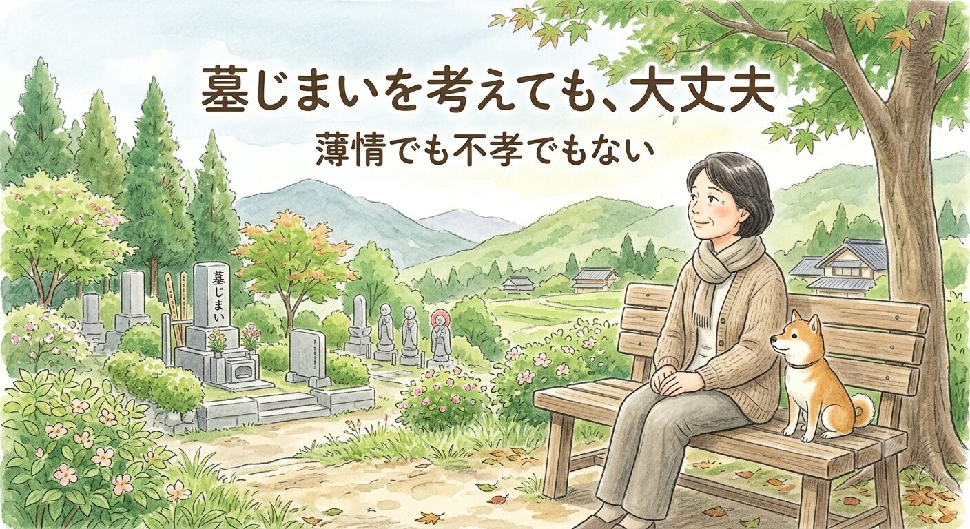 墓じまいを考えても大丈夫、薄情でも不孝でもないと伝えるイラスト