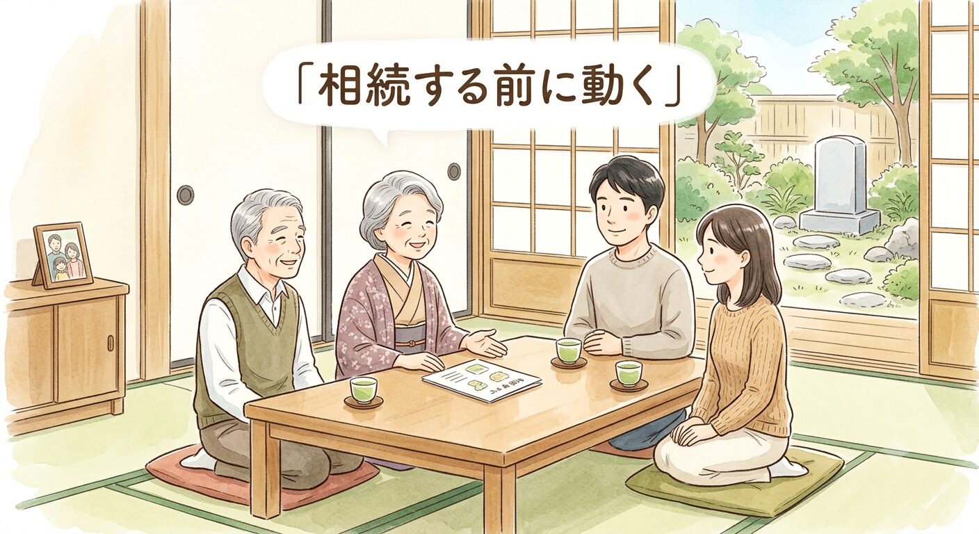 相続する前に家族で引き継ぐ人を決めておく動き方を表したイラスト