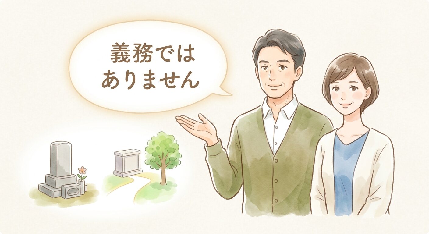 墓じまいに法的な義務がないことを表したイラスト