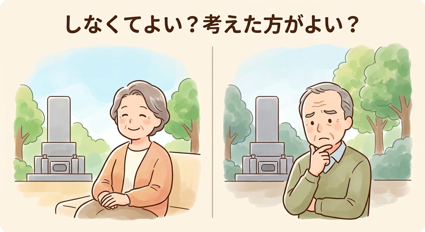 墓じまいをしなくてもいいケースと早めに考えた方がいいケースを表したイラスト