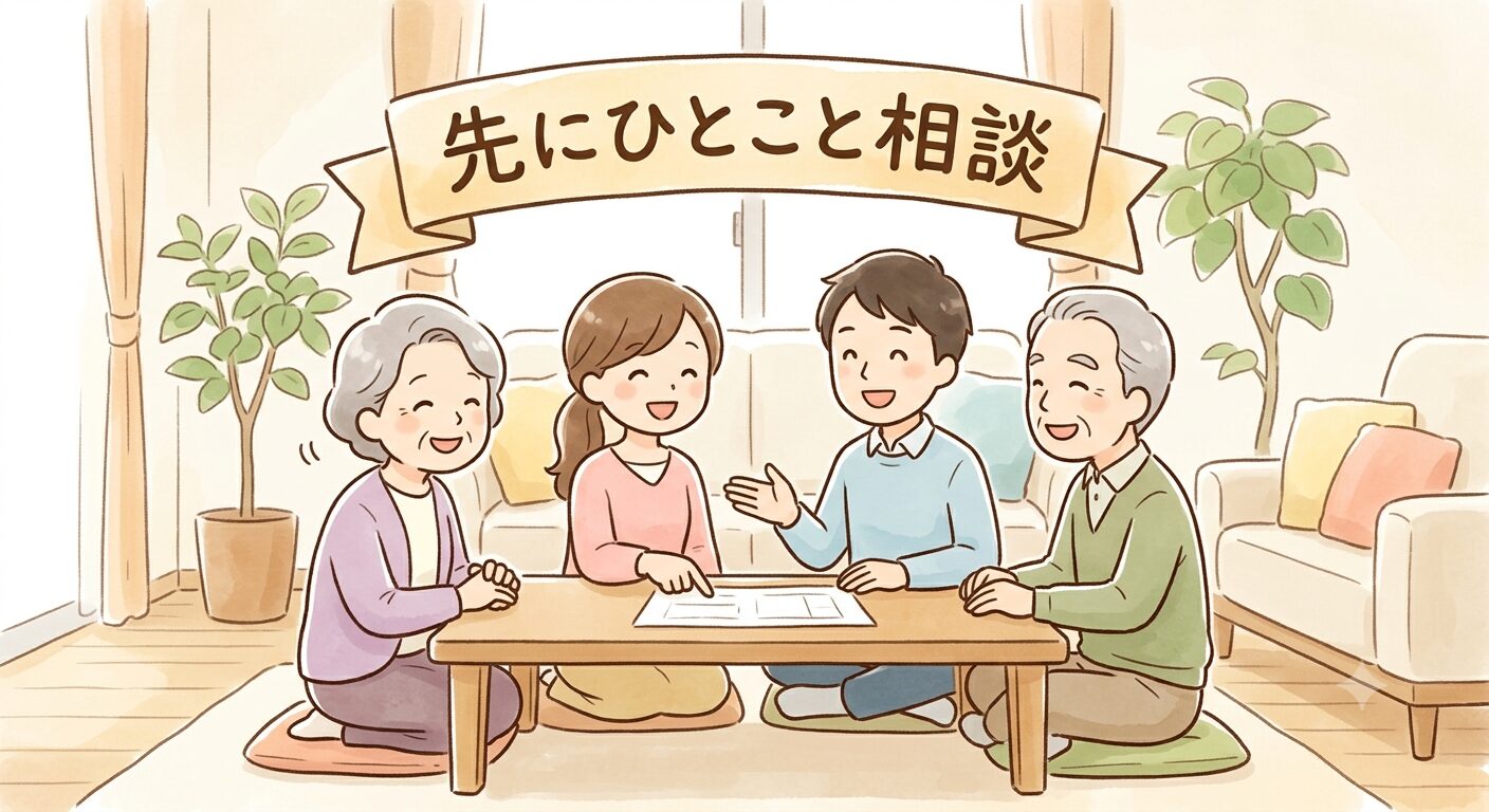 事後報告が親族トラブルの火種になりやすく先に相談すると揉めにくいことを表したイラスト