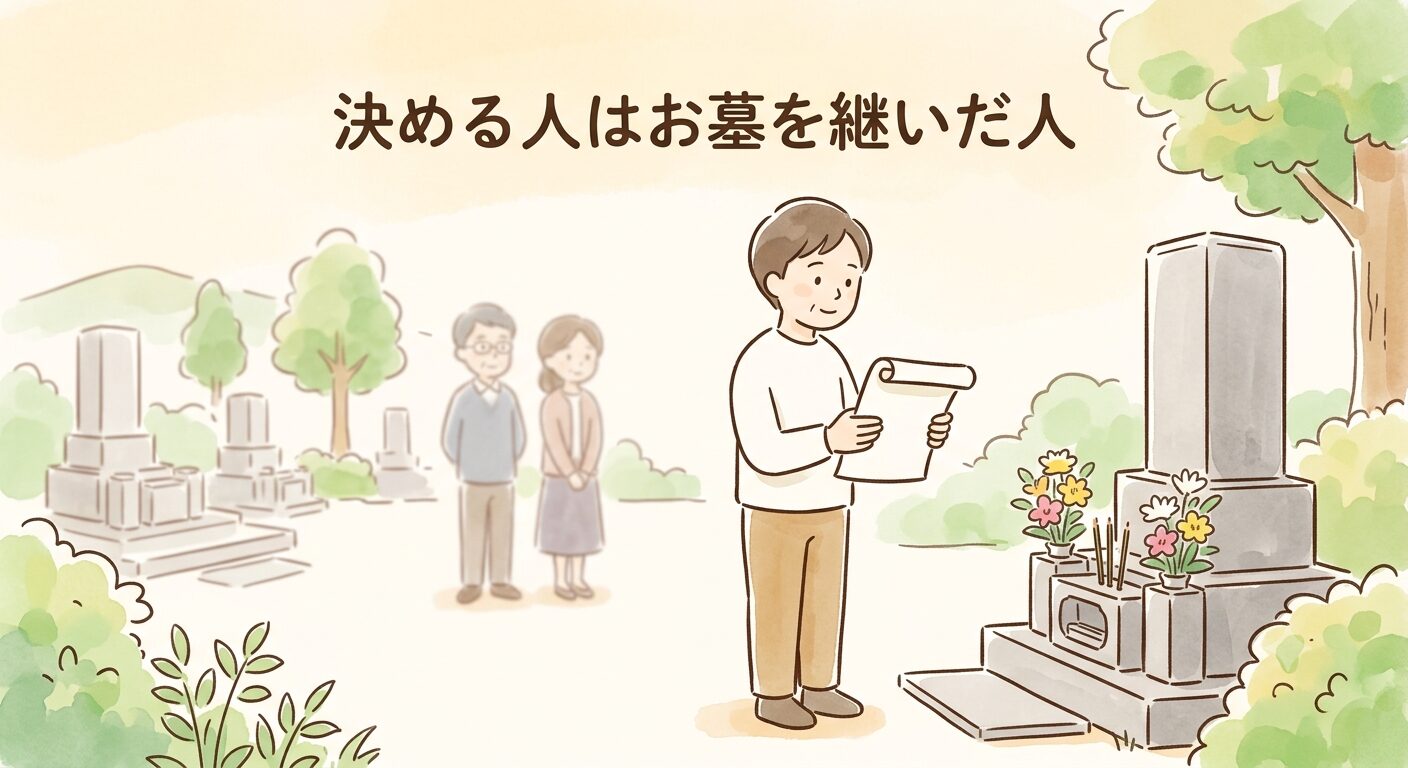 墓じまいの決定権はお墓を継いだ人にあることを表したイラスト