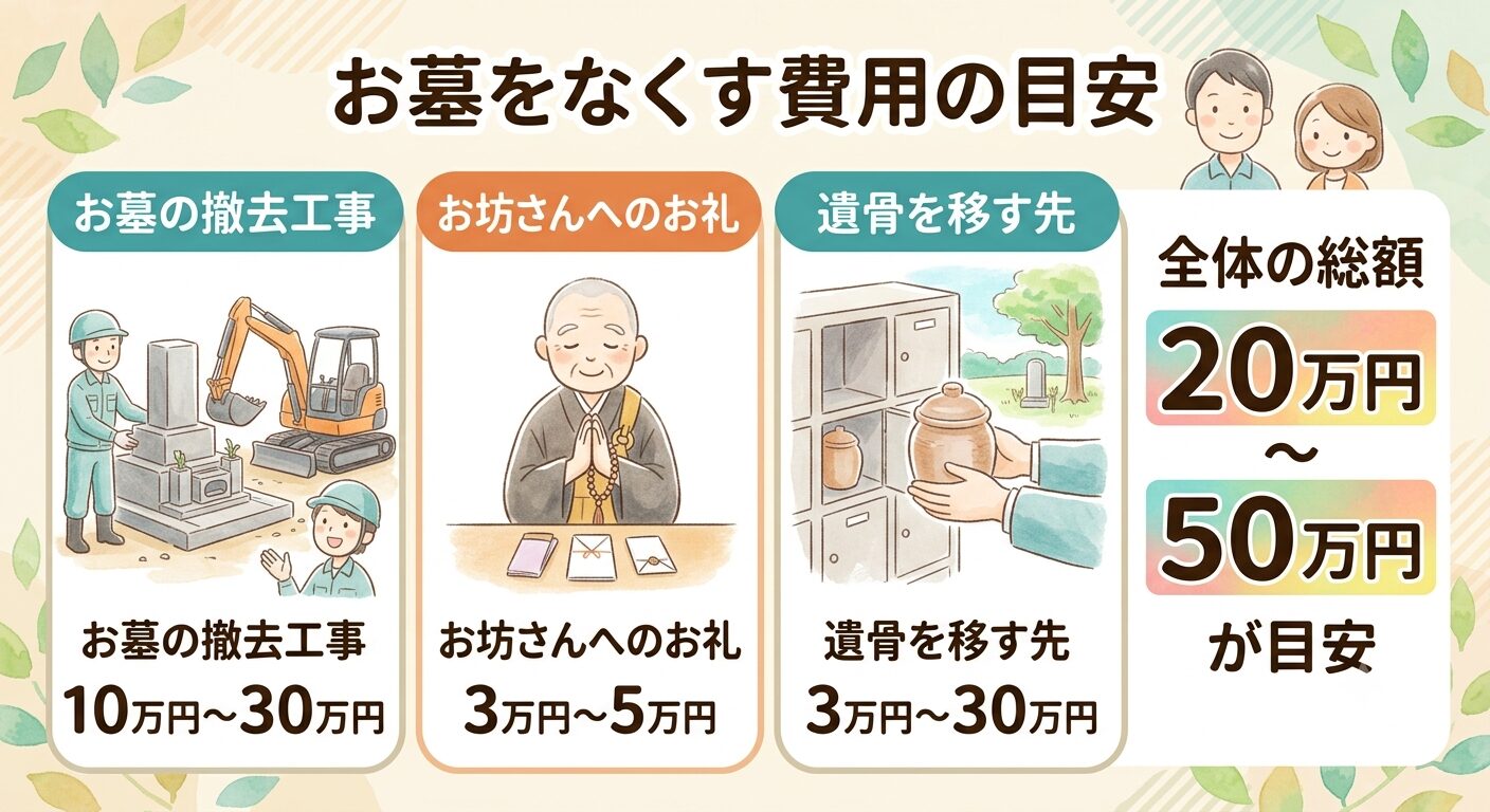 お墓をなくす費用の目安を伝えるイラスト