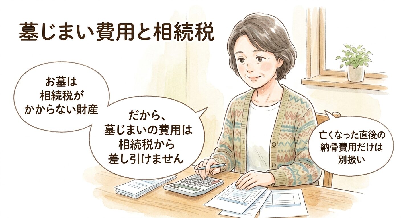 墓じまい費用は相続税の計算から差し引けないと伝えるイラスト