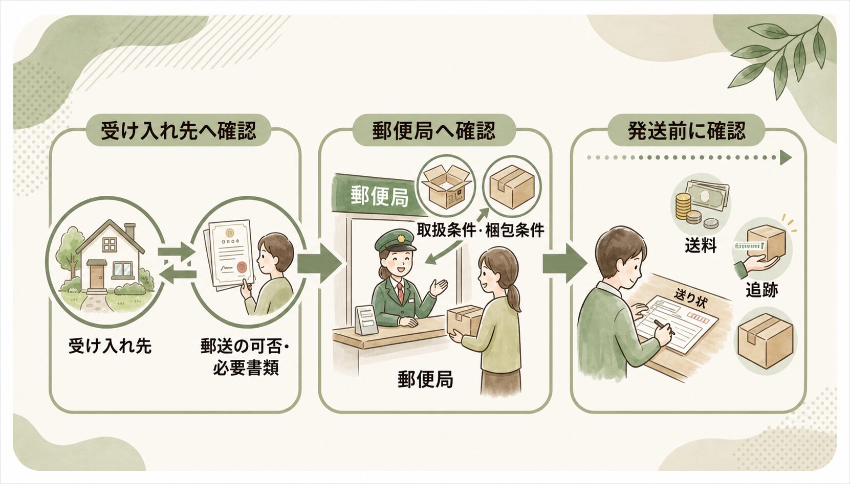 遺骨を郵送する前に受け入れ先と郵便局へ確認する流れ