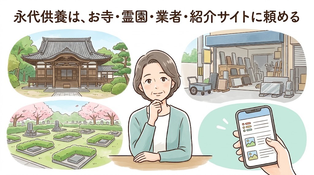 永代供養は、お寺・霊園・業者・紹介サイトに頼める