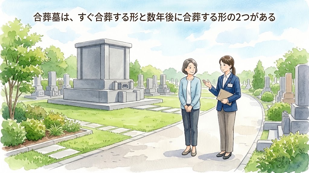 合葬墓は、すぐ合葬する形と数年後に合葬する形の2つがある