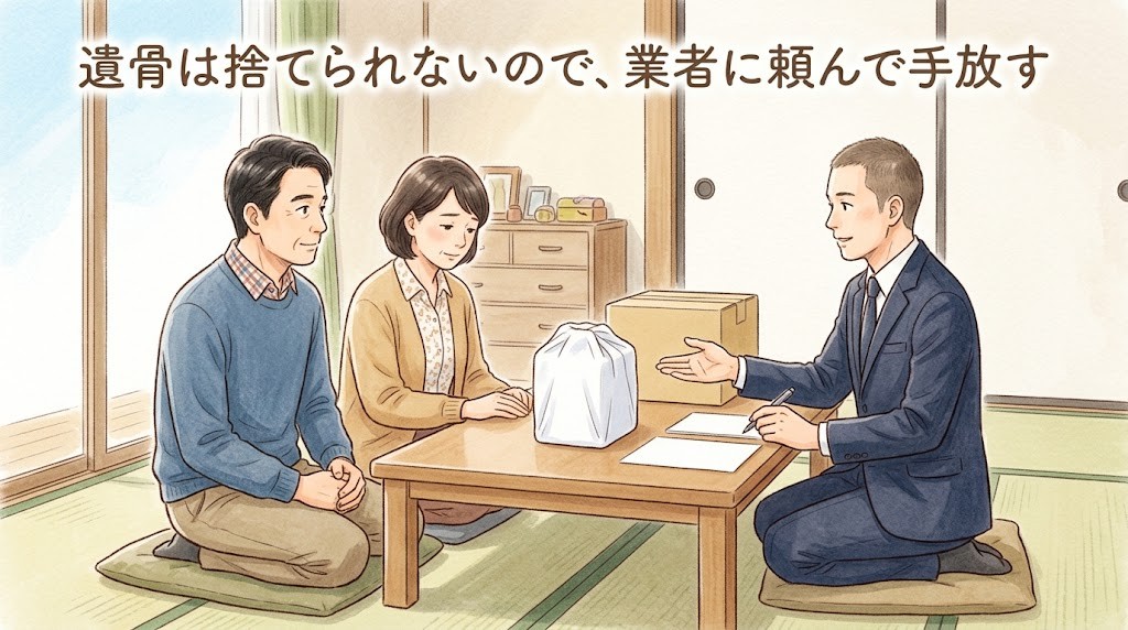遺骨は捨てられないので、業者に頼んで手放す