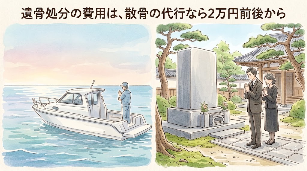 遺骨処分の費用は、散骨の代行なら2万円前後から