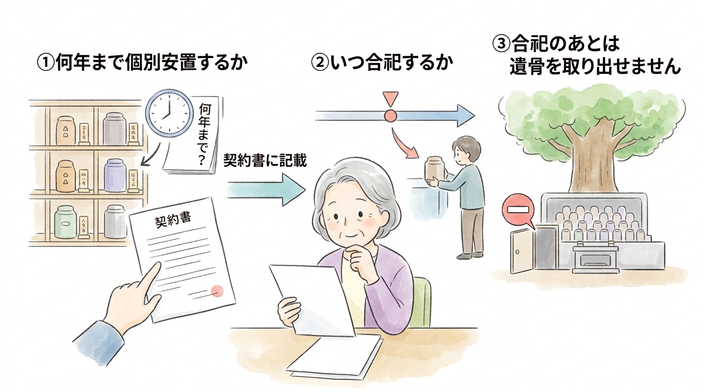個別に安置する期間と合祀の時期を契約書で確かめる