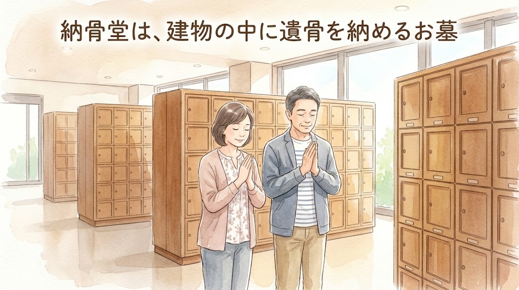 納骨堂は、建物の中に遺骨を納めるお墓